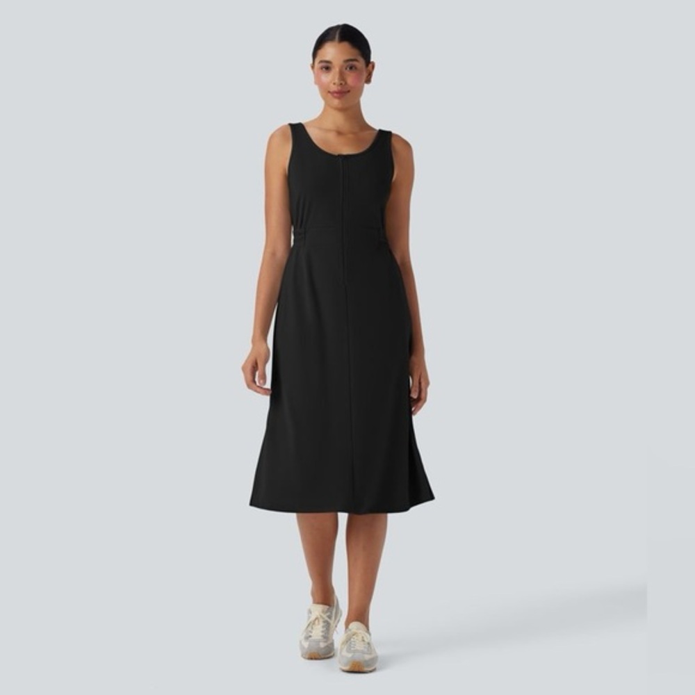 Halara U Neck Zipper Split Knee Length Hiking Active Dress L CR4-5